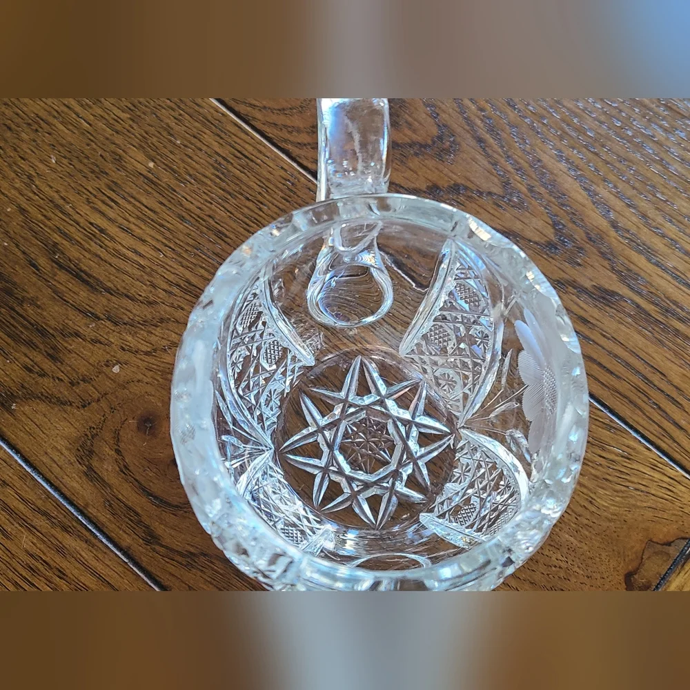 American Brilliant  cut glass sawtooth etched flower creamer & sugar bowl